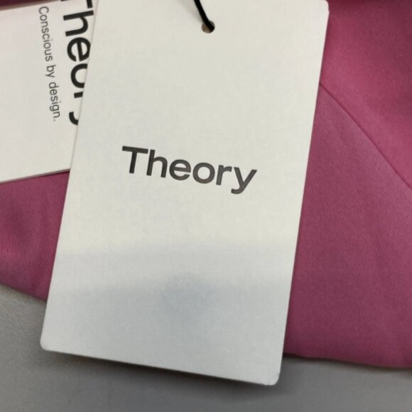 NEW THEORY Women’s Shirt Bright Pink Size L Cap Short Sleeve Silk Georgette - Picture 4 of 10